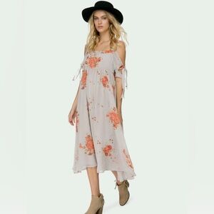 Free People Gray Floral Tied To You Midi Dress - L